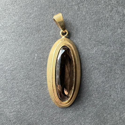 Oval Gold and Smoky Quartz Pendant