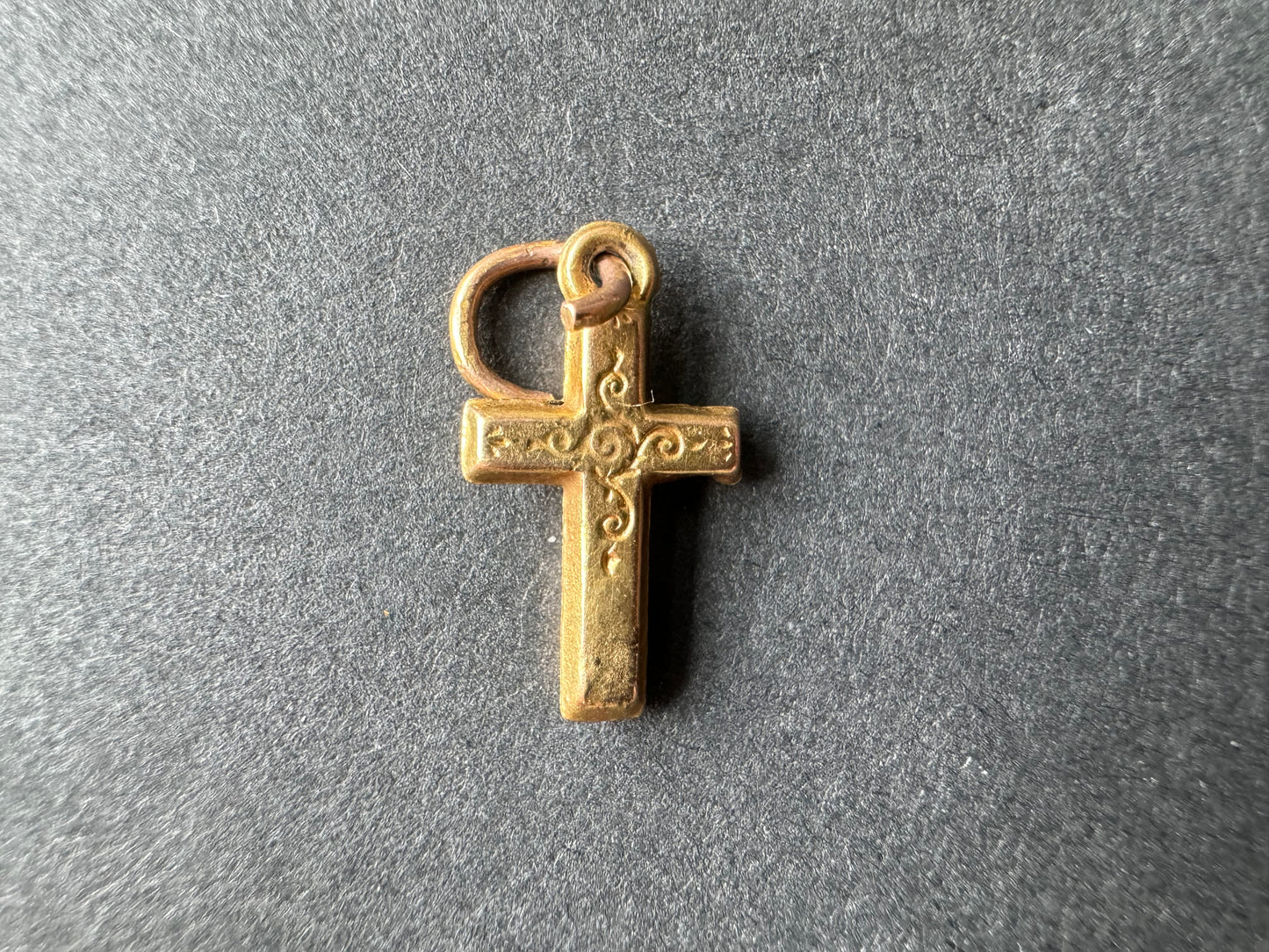 Tiny Gold Repousse Cross Charm