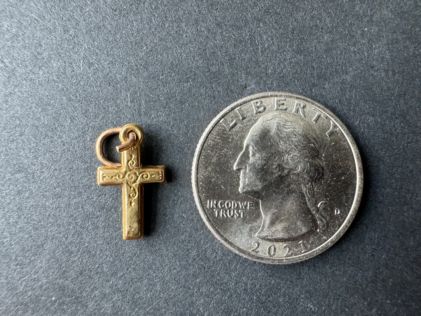 Tiny Gold Repousse Cross Charm