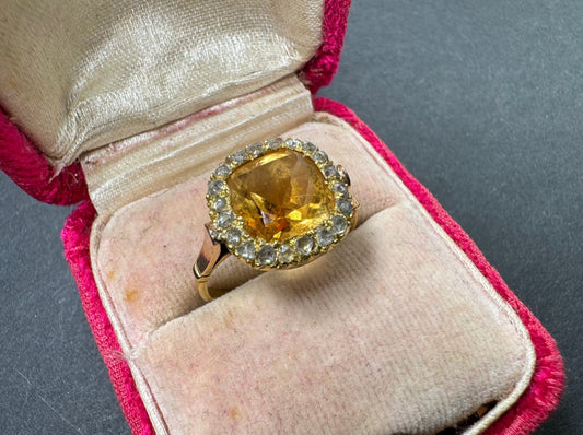 18k Citrine Ring with French Cut Diamonds