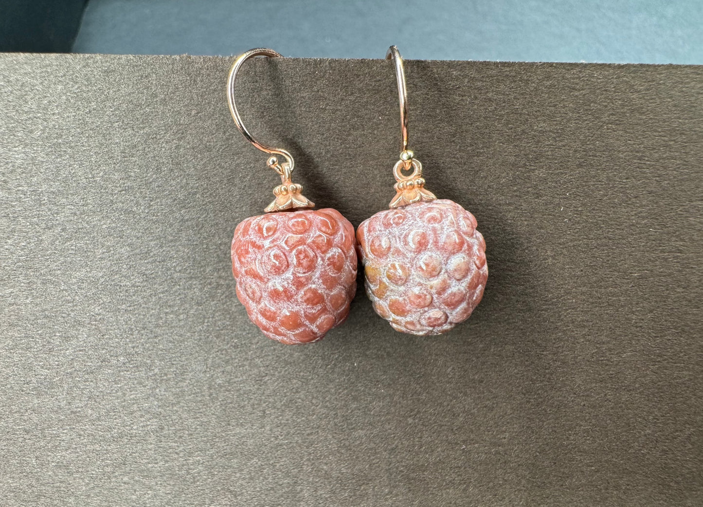 14k Rose Gold Earrings with Ruby Curved Raspberries