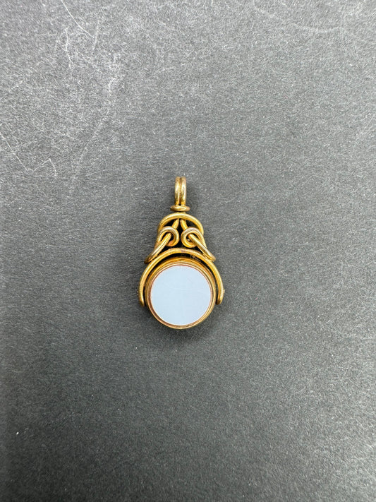 10k Bloodstone and Chalcedony Fob Pendant