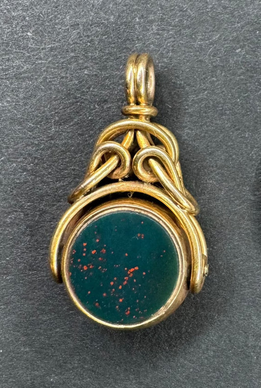 10k Bloodstone and Chalcedony Fob