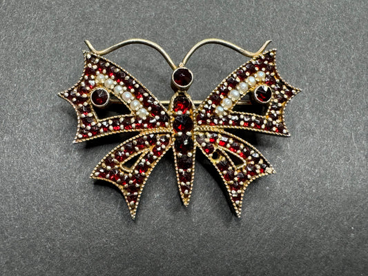 Garnet and Pearl Butterfly Brooch Circa 1930