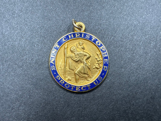 14k Vintage Enamel St. Christopher Pendant