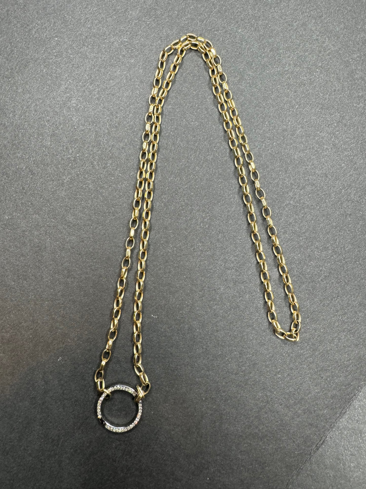 Antique 15k Chain with Modern Silver and Diamond Charm Holder