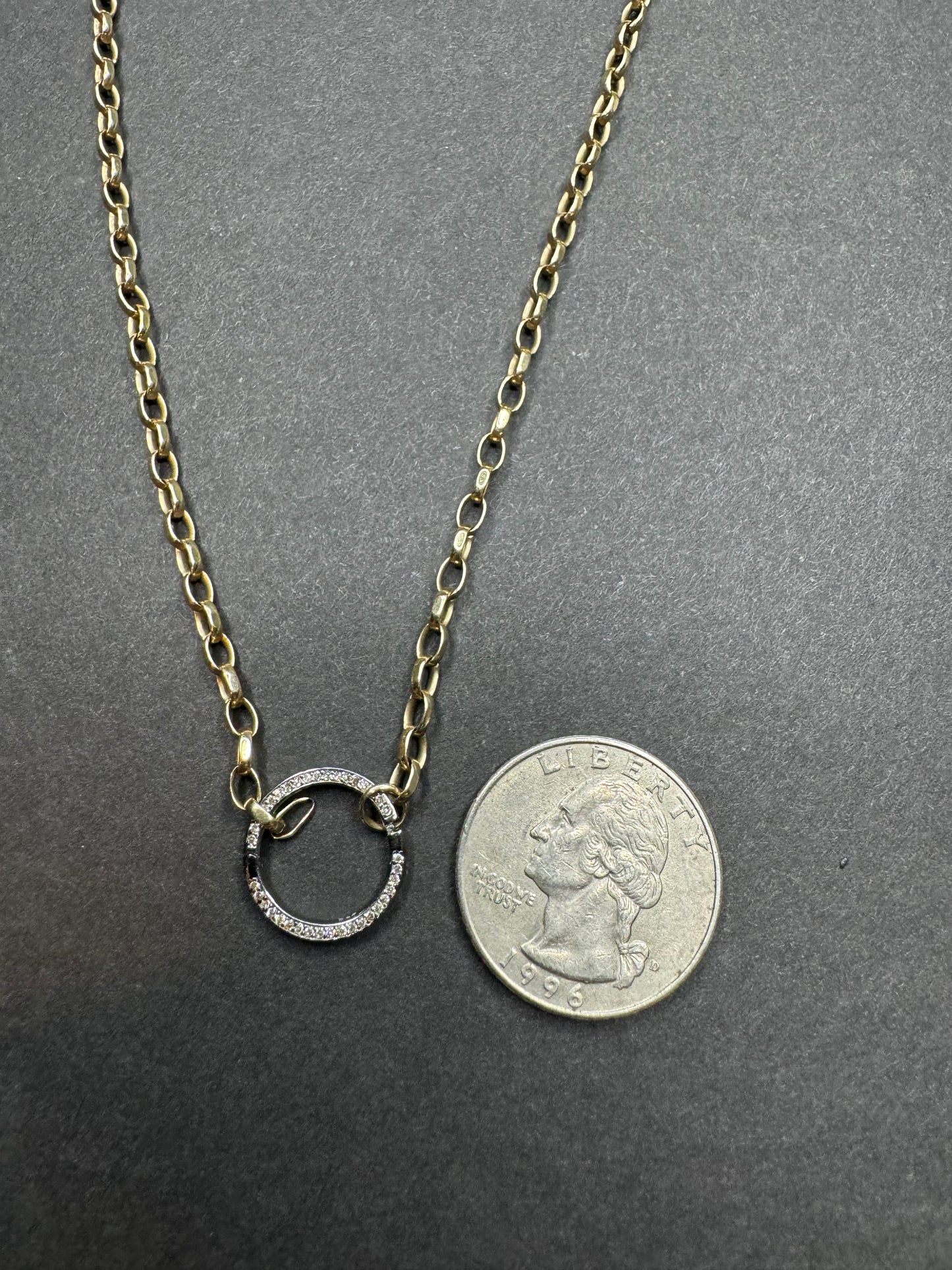 Antique 15k Chain with Modern Silver and Diamond Charm Holder