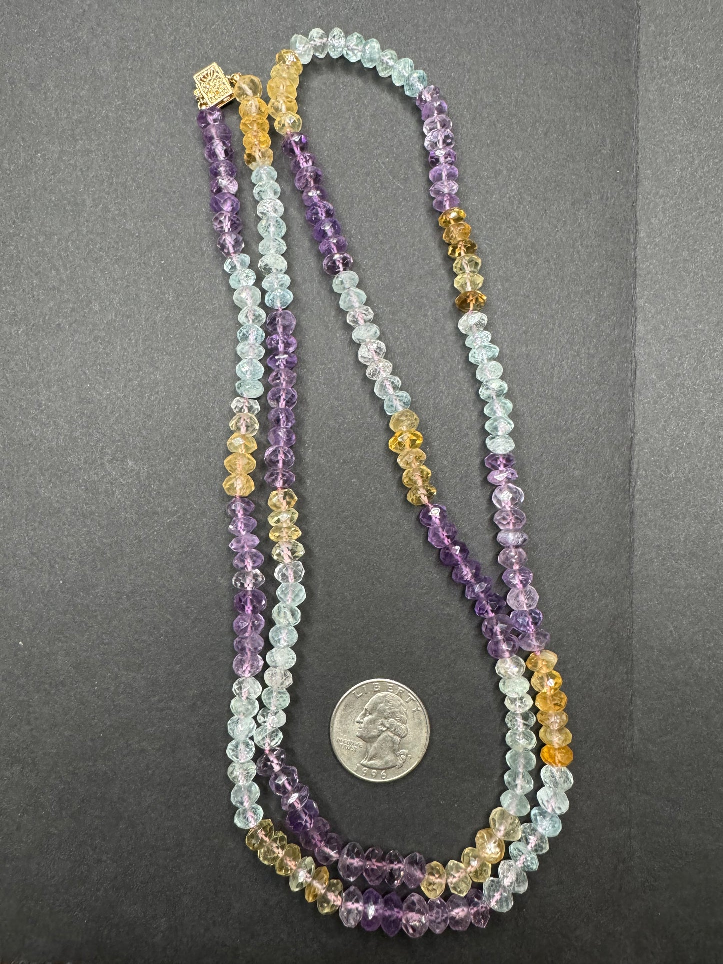 Long Faceted Fluorite Knotted Necklace with 14k Clasp