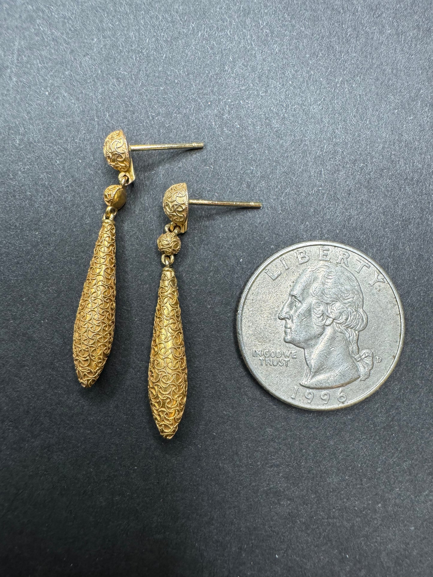 14k Antique Gold German Drop Earrings