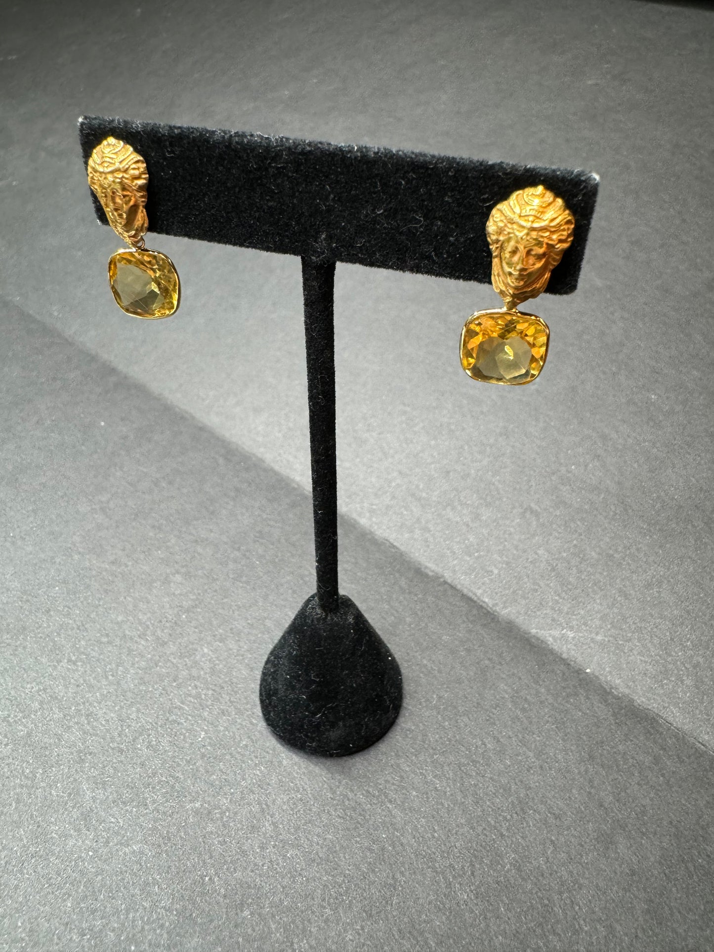 14k Antique Citrine Goddess Earrings