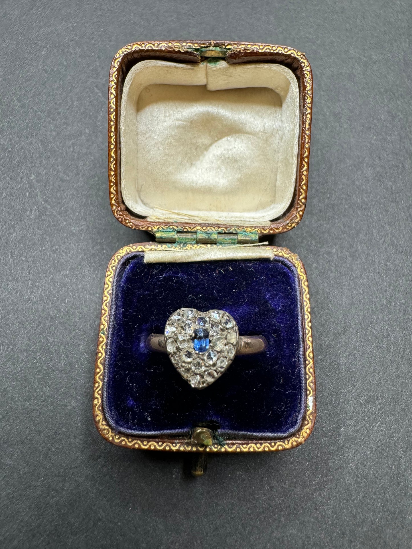 French Sapphire & Diamond Heart Ring