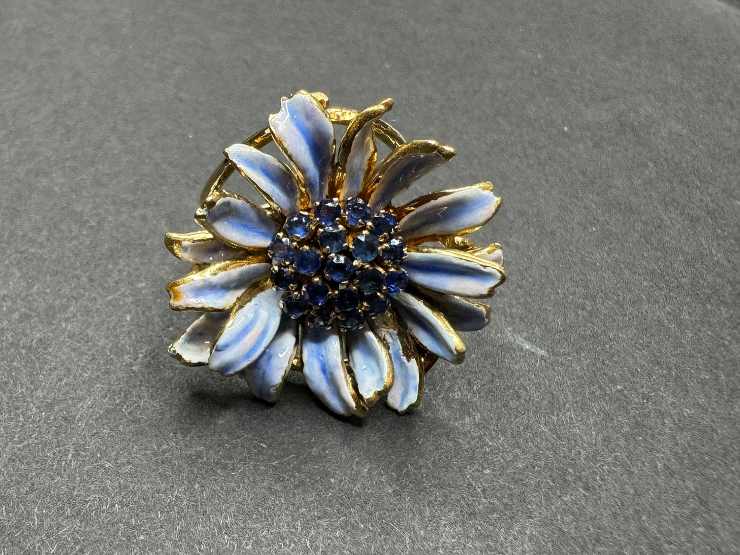 14k Blue Enamel Flower Ring