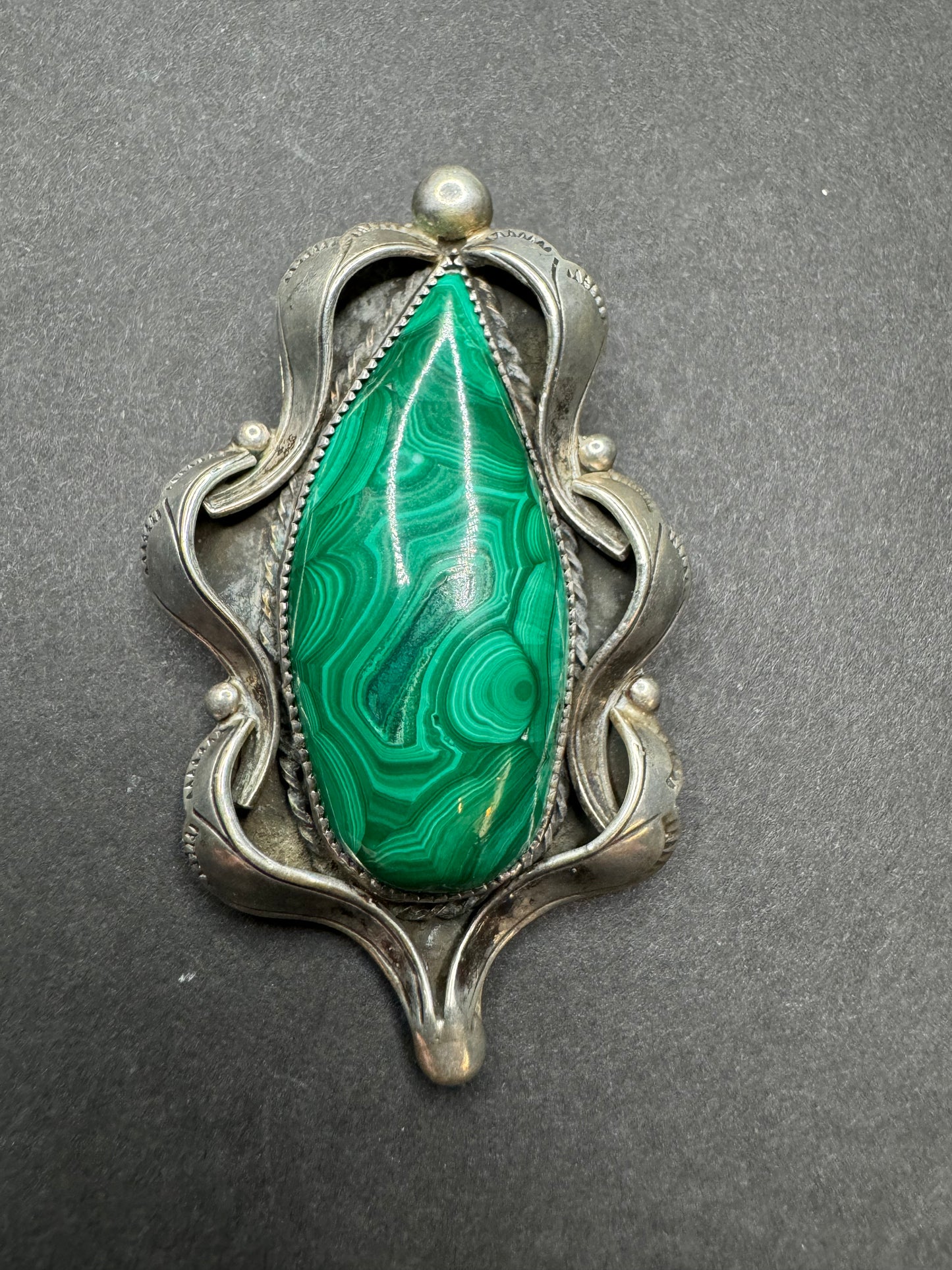 C H B Large Sterling Malachite Pendant