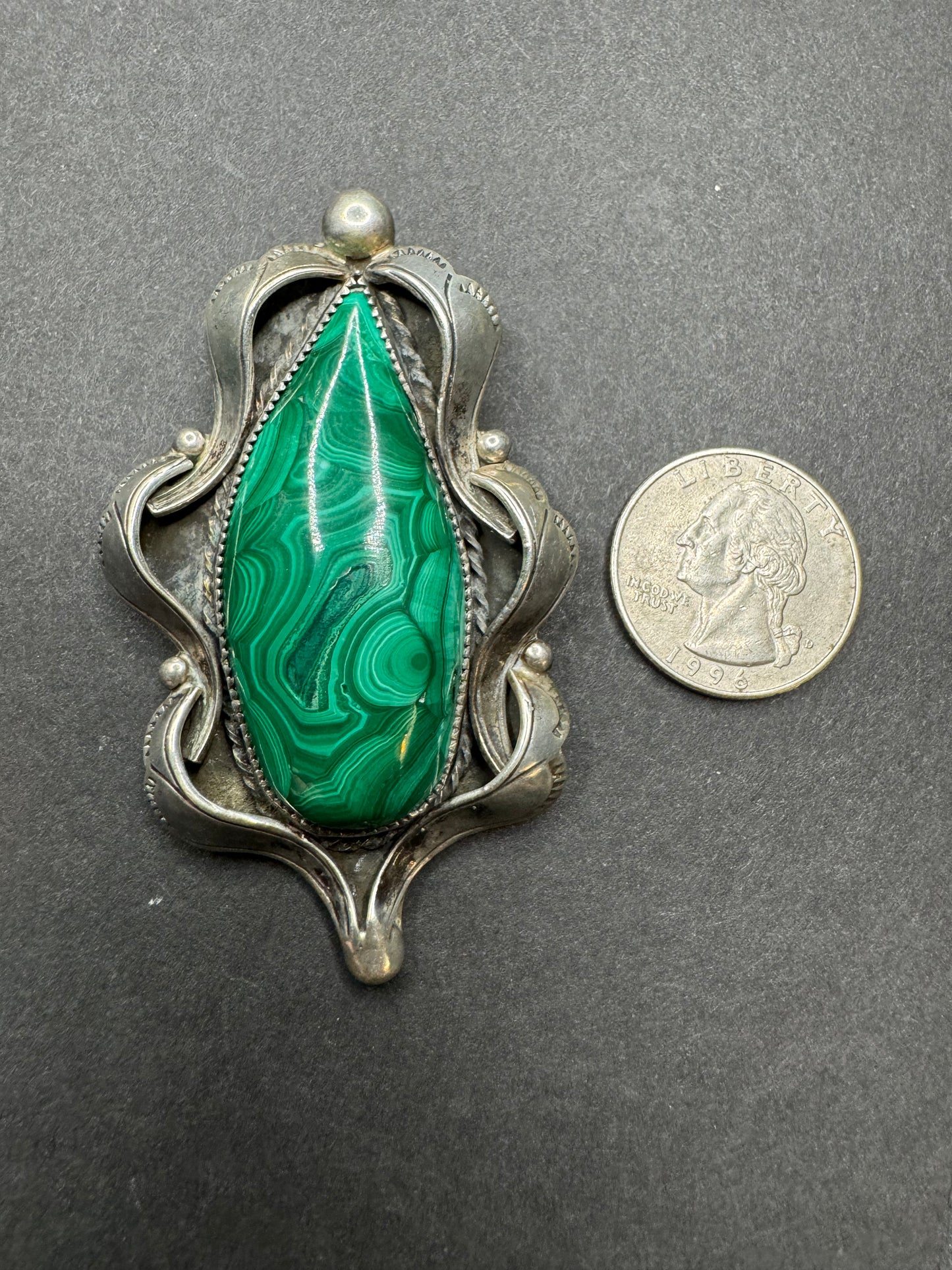 C H B Large Sterling Malachite Pendant