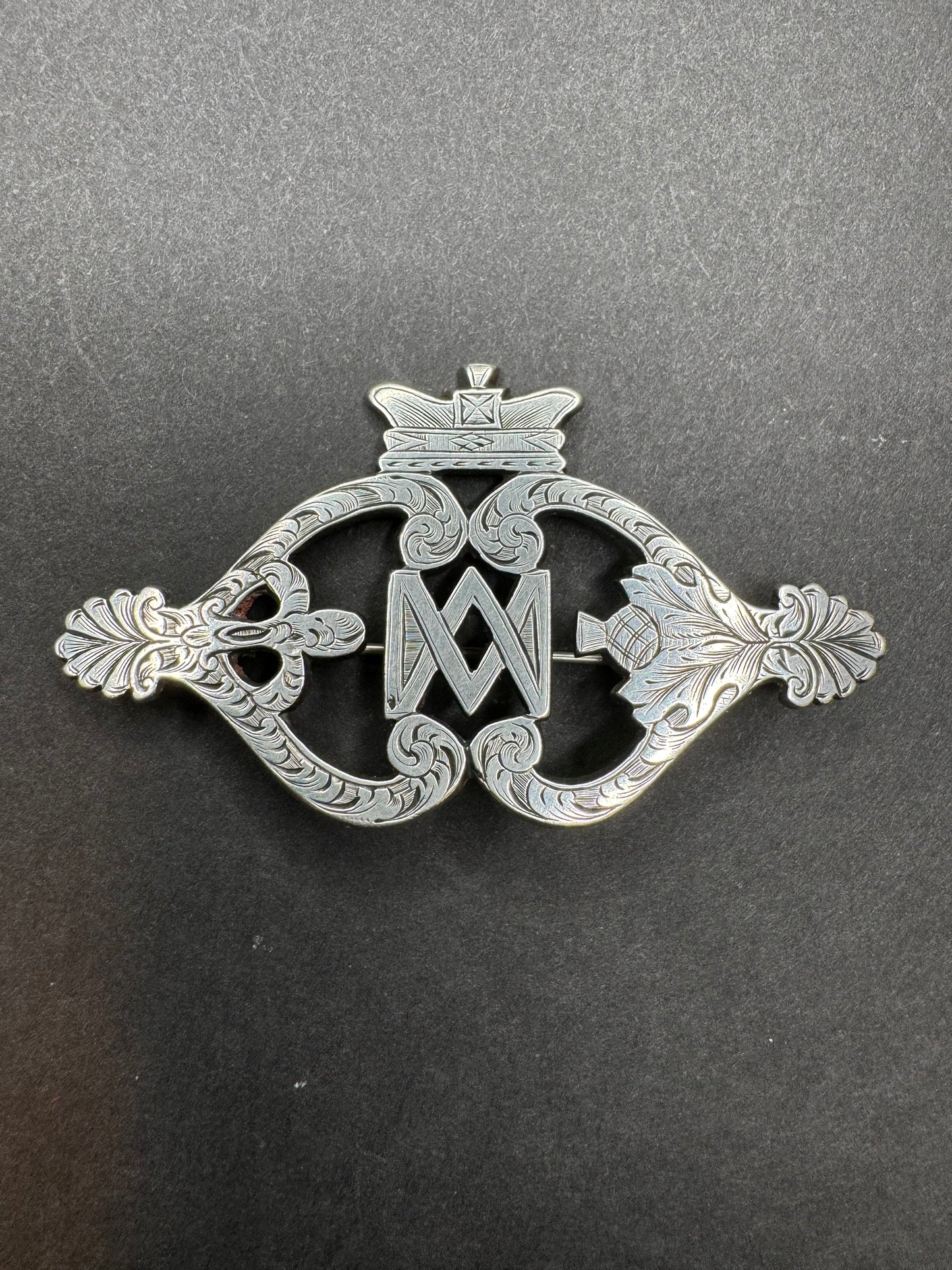 Scottish Crown Double Heart Sterling Brooch