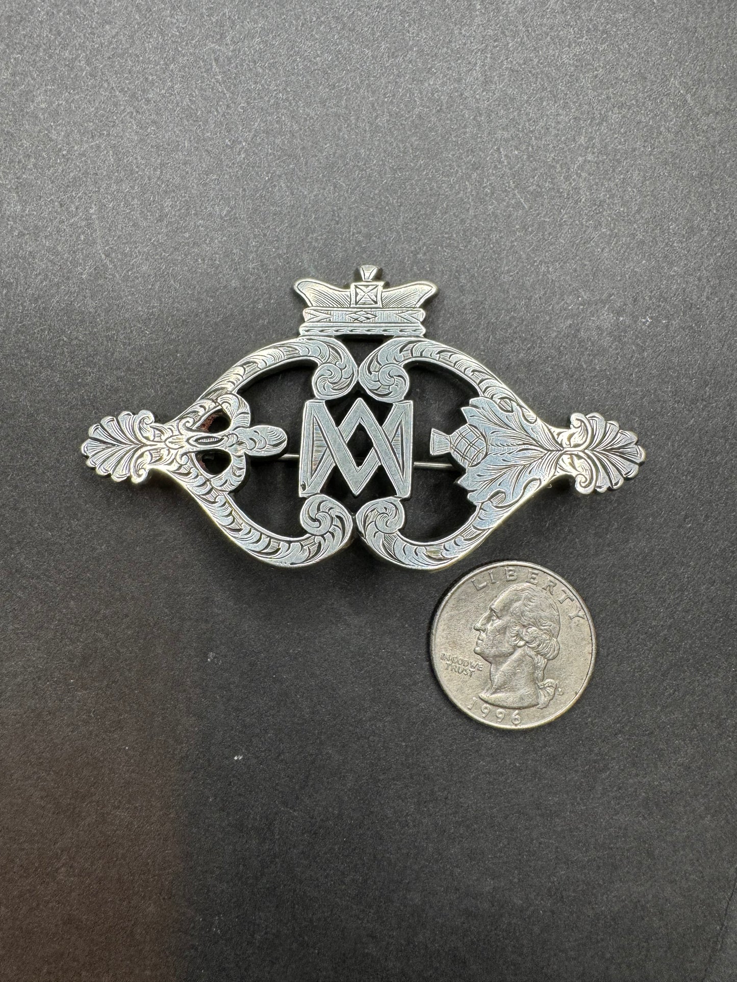 Scottish Crown Double Heart Sterling Brooch