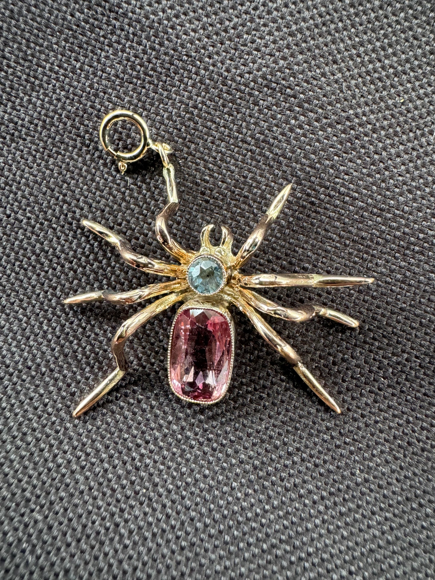 14k & 15k Blue and Pink Topaz Spider Pendant