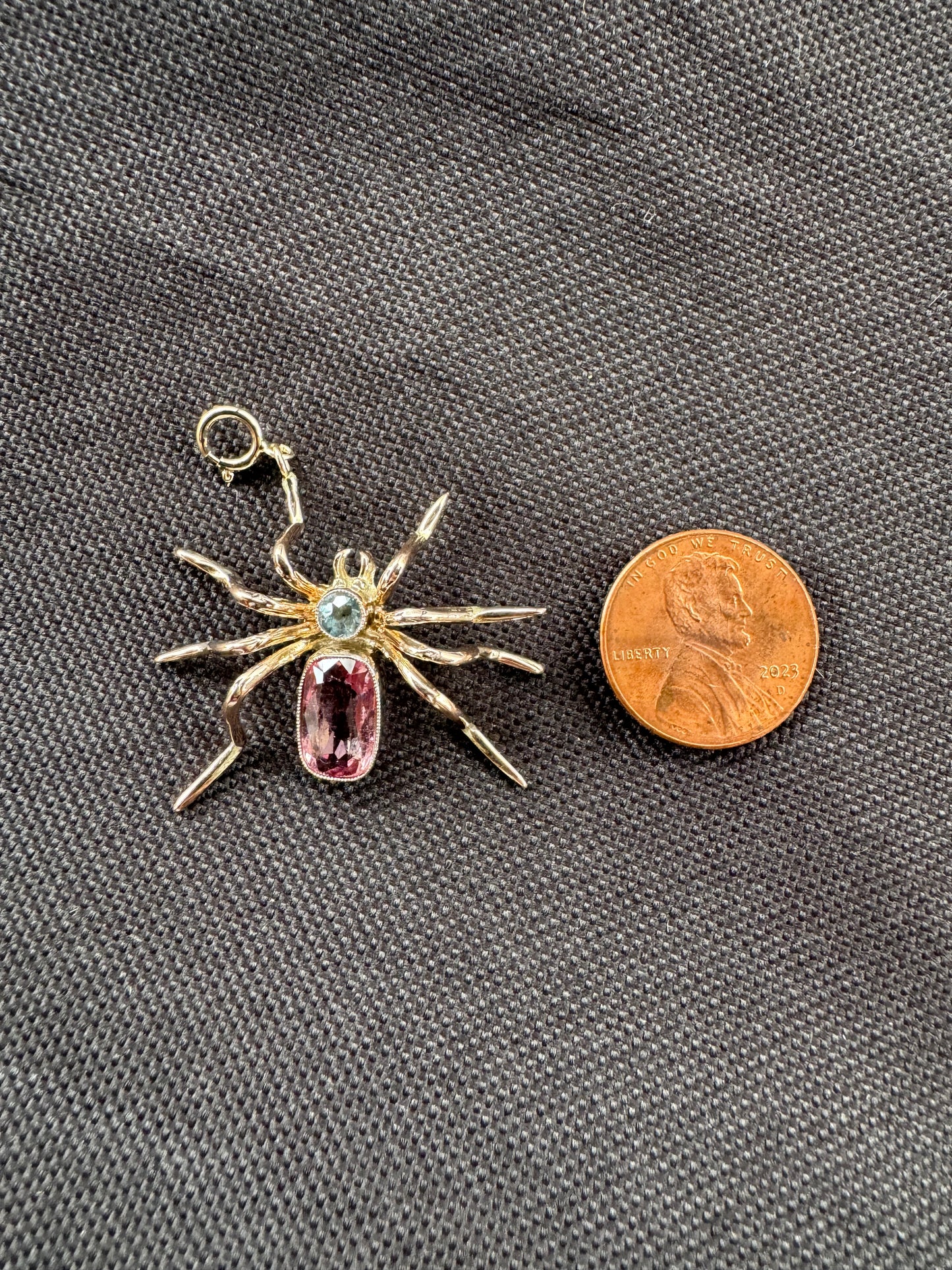 14k & 15k Blue and Pink Topaz Spider Pendant