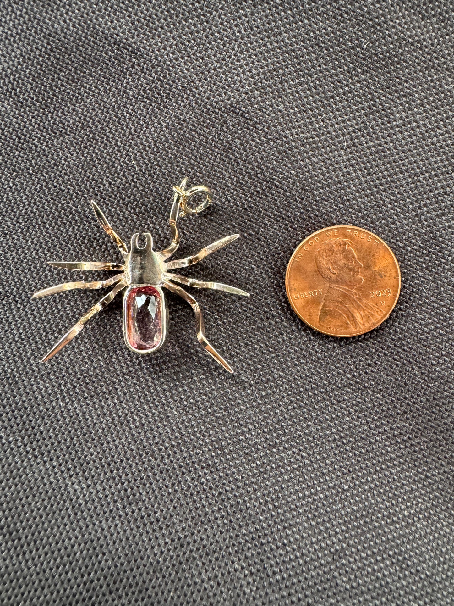 14k & 15k Blue and Pink Topaz Spider Pendant