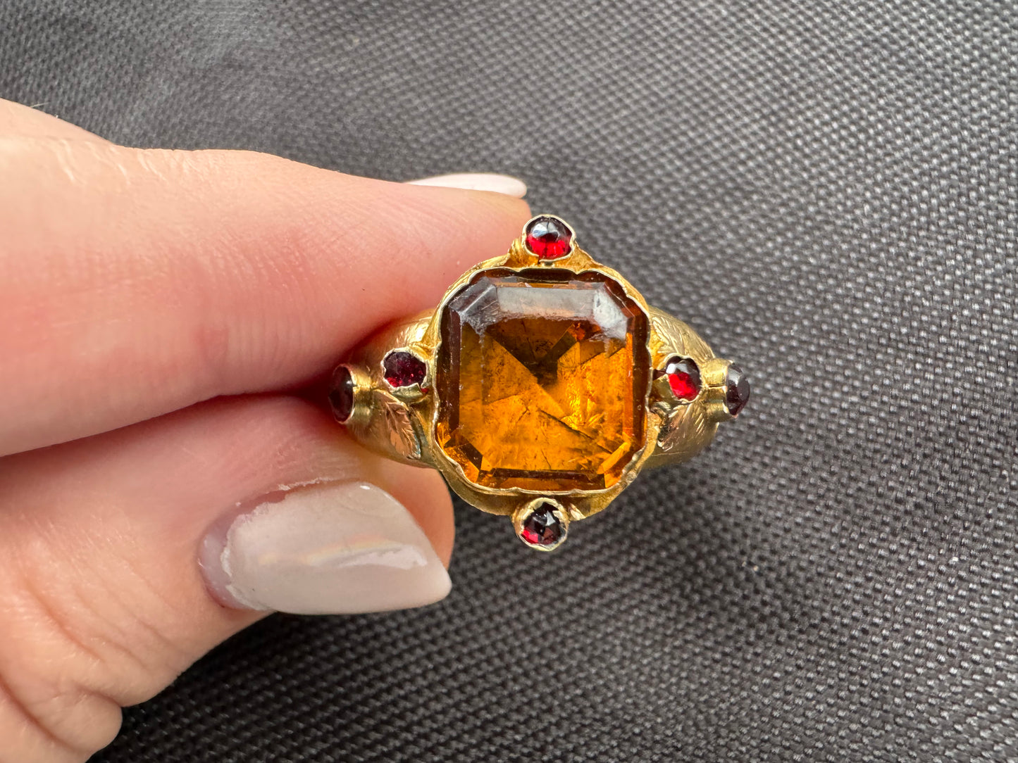 Scandinavian Citrine and Garnet Ring