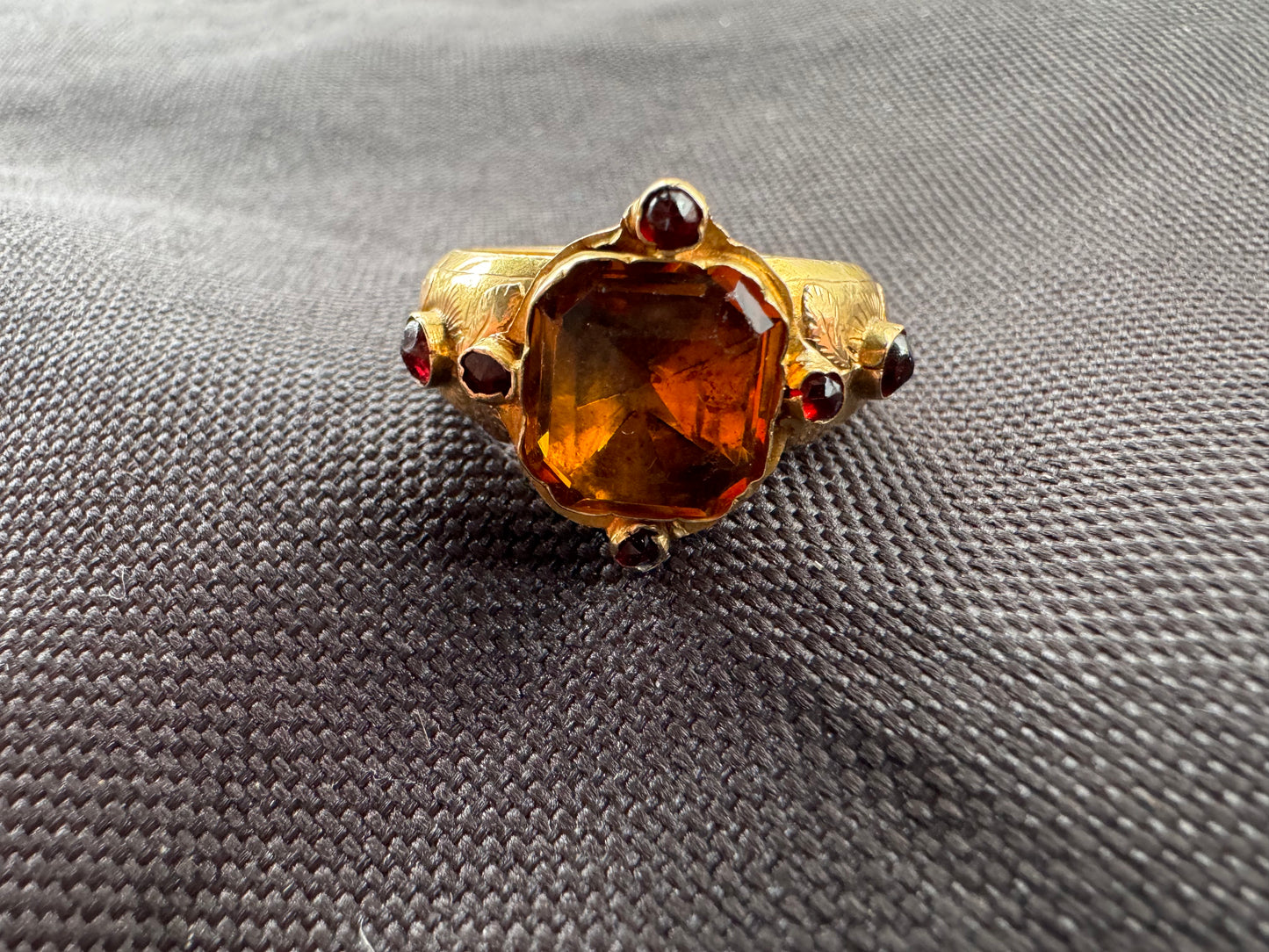 Scandinavian Citrine and Garnet Ring