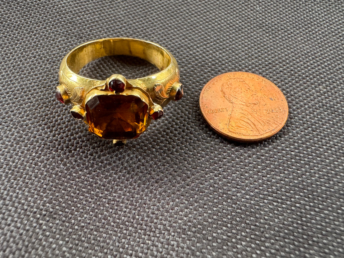 Scandinavian Citrine and Garnet Ring