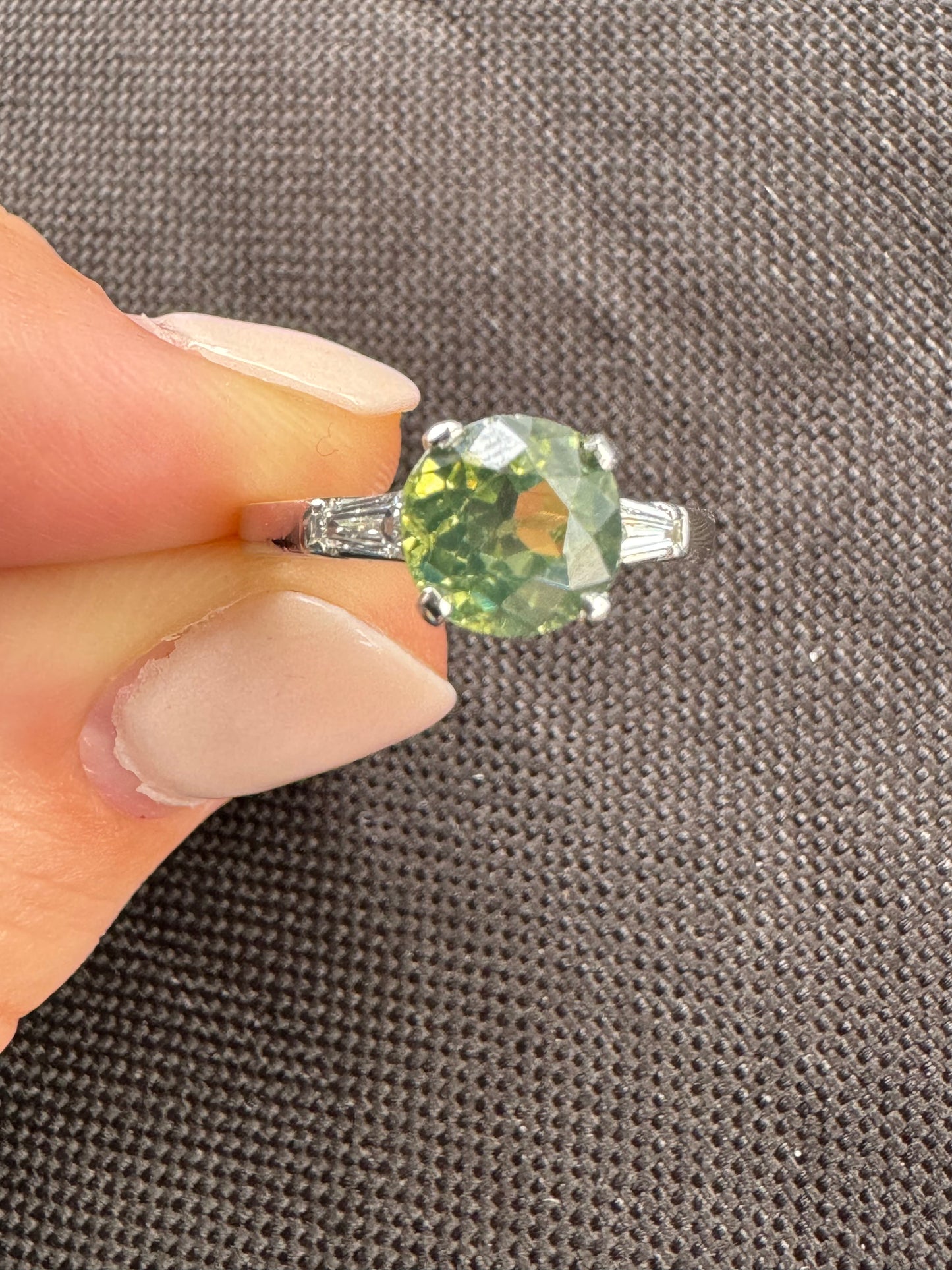 Green Sapphire and Diamond Platinum Ring