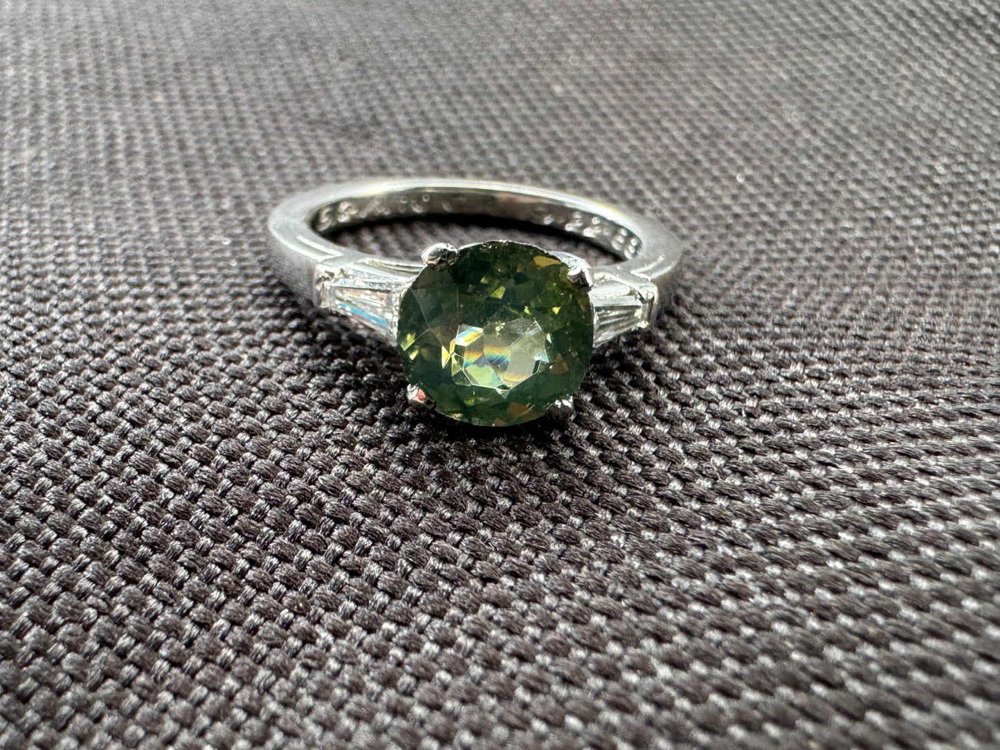 Green Sapphire and Diamond Platinum Ring