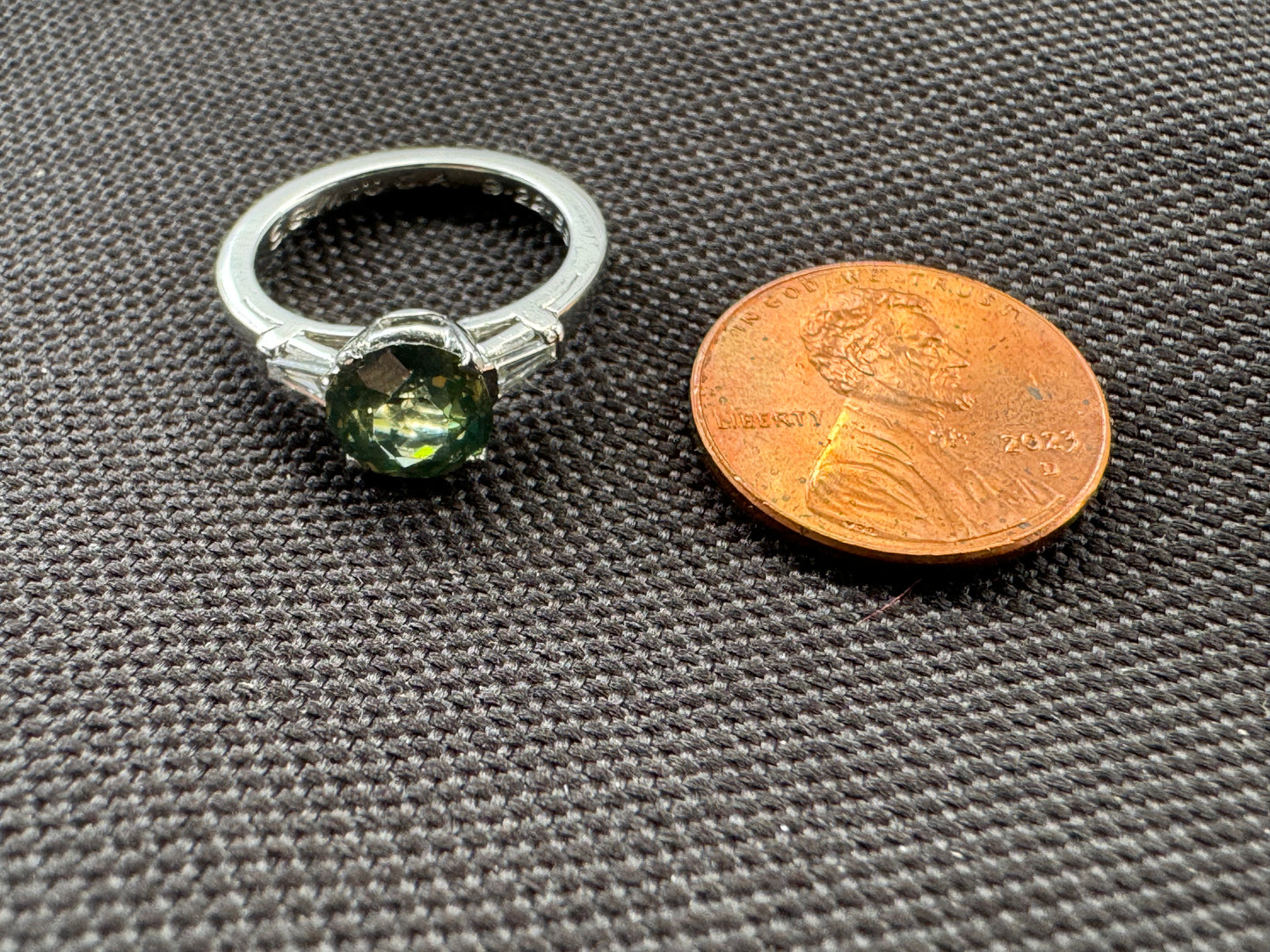 Green Sapphire and Diamond Platinum Ring