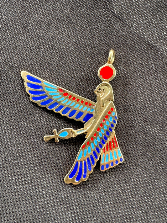 18k Enamel Ra Egyptian Goddess Pendant