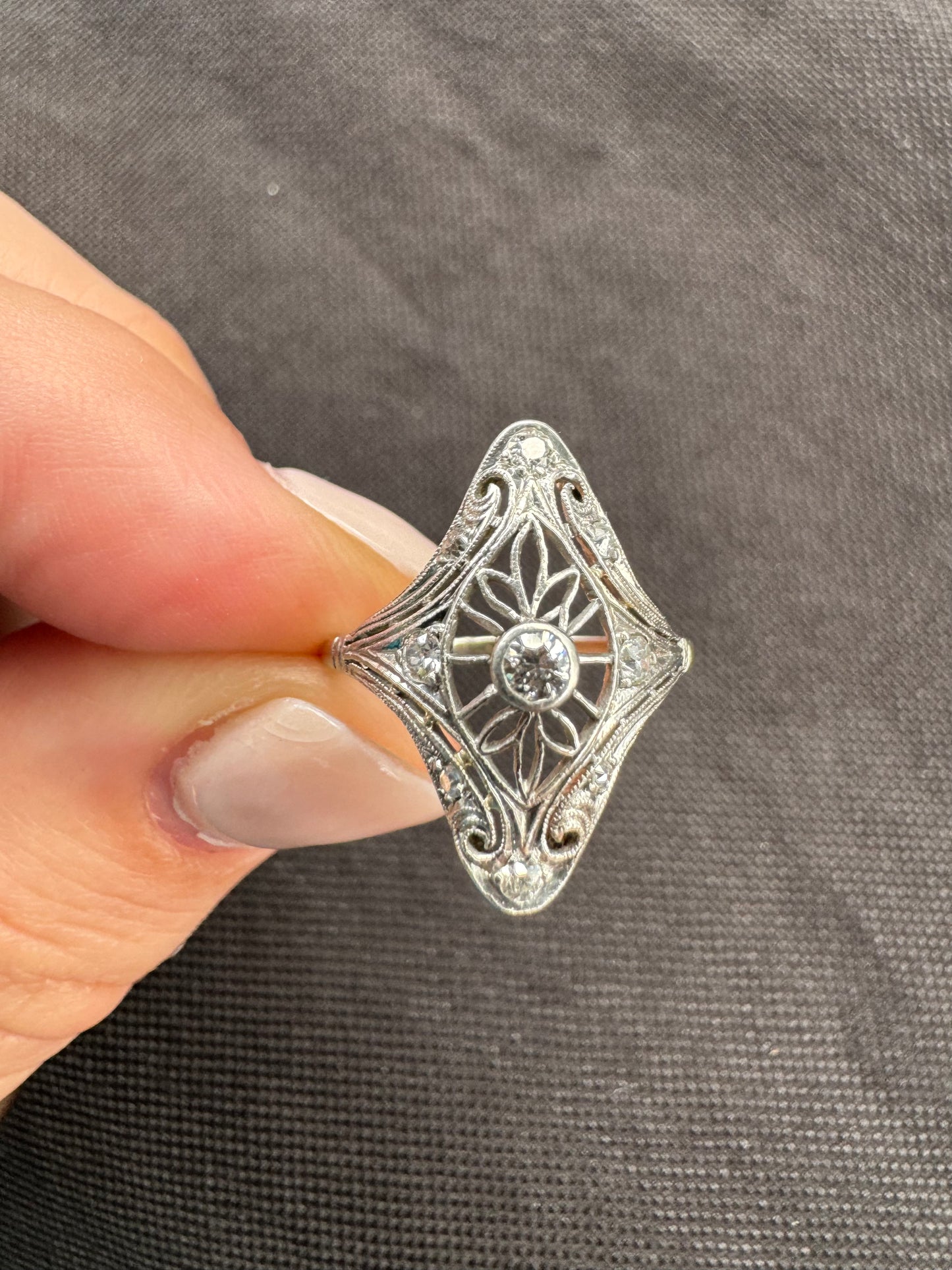 14k Filigree Navette Ring