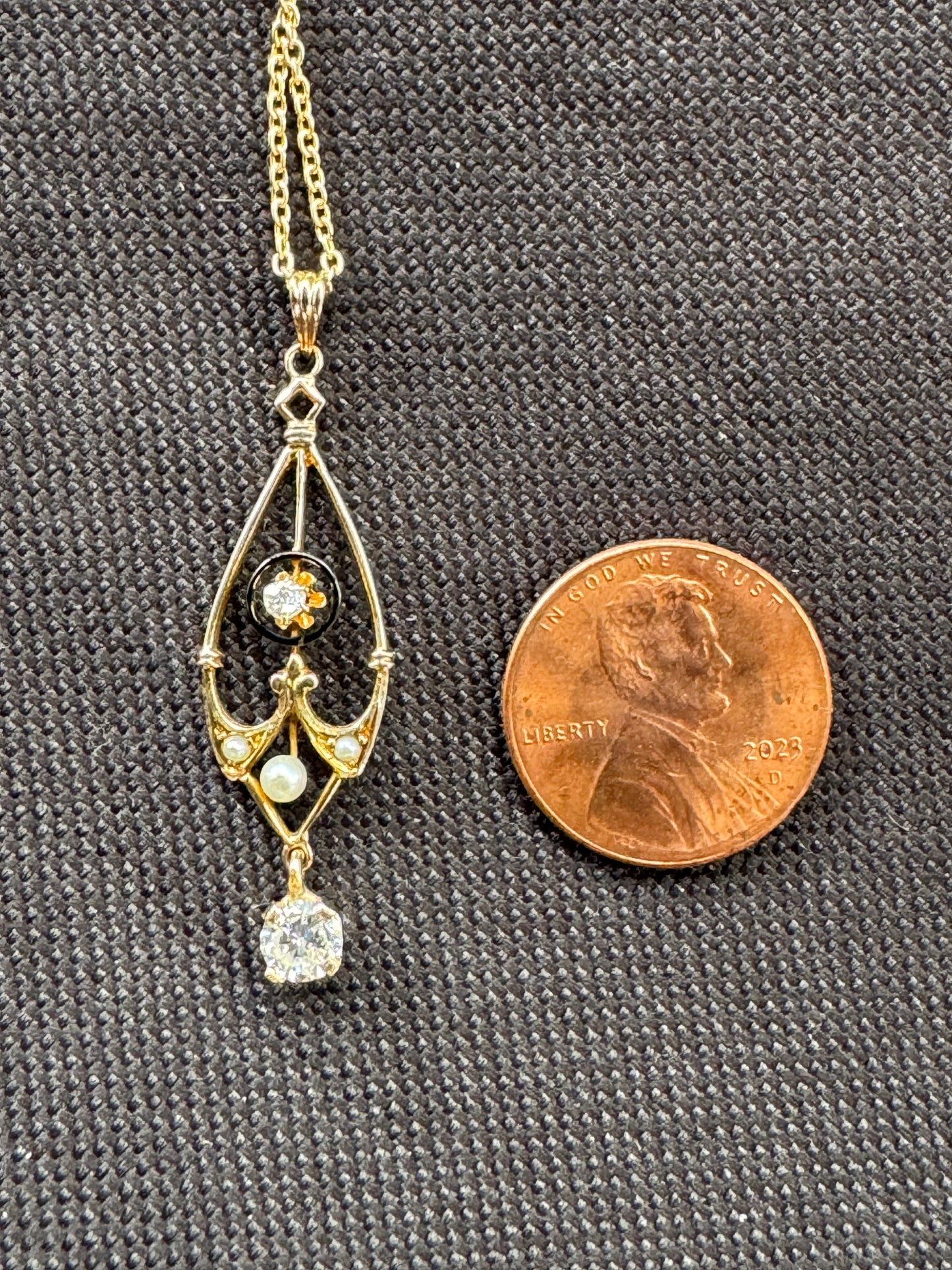 14k Edwardian Pearl and Diamond Pendant