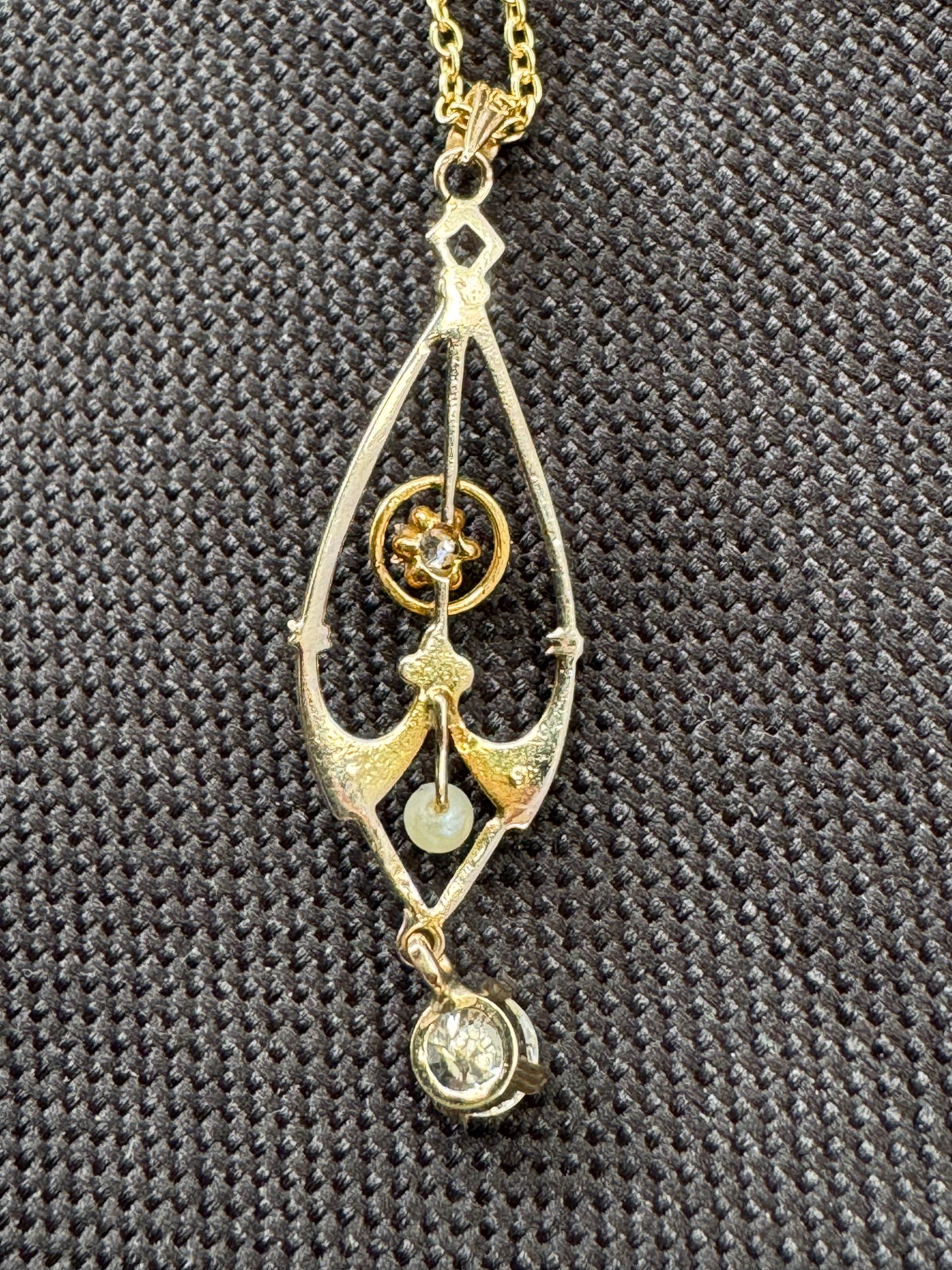 14k Edwardian Pearl and Diamond Pendant