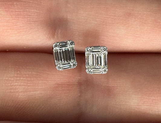 Rectangular Shaped Diamond Stud Earrings