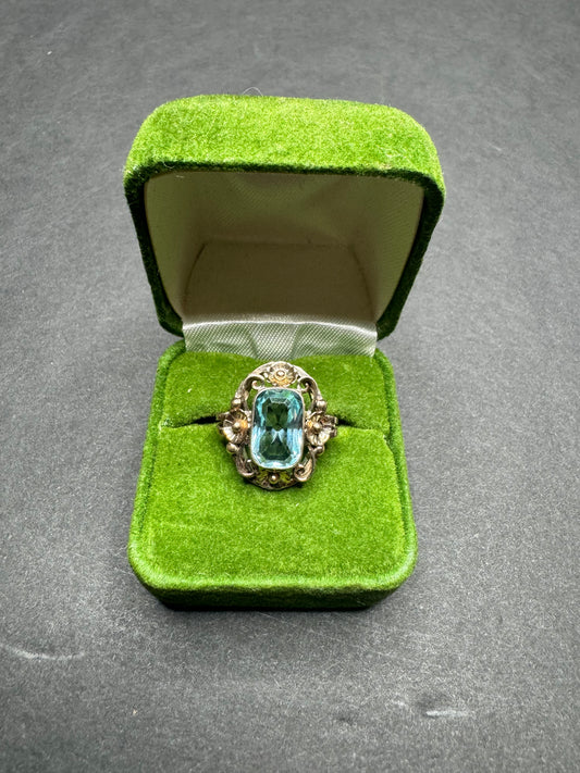 8k German Large Floral Set Blue Topaz Ring