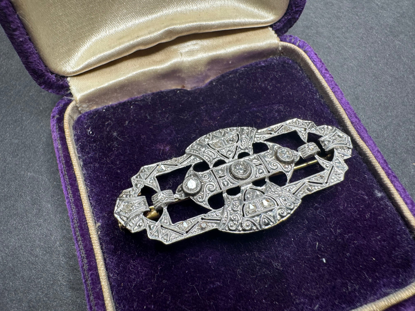 Platinum and 18K OEC Diamond Brooch