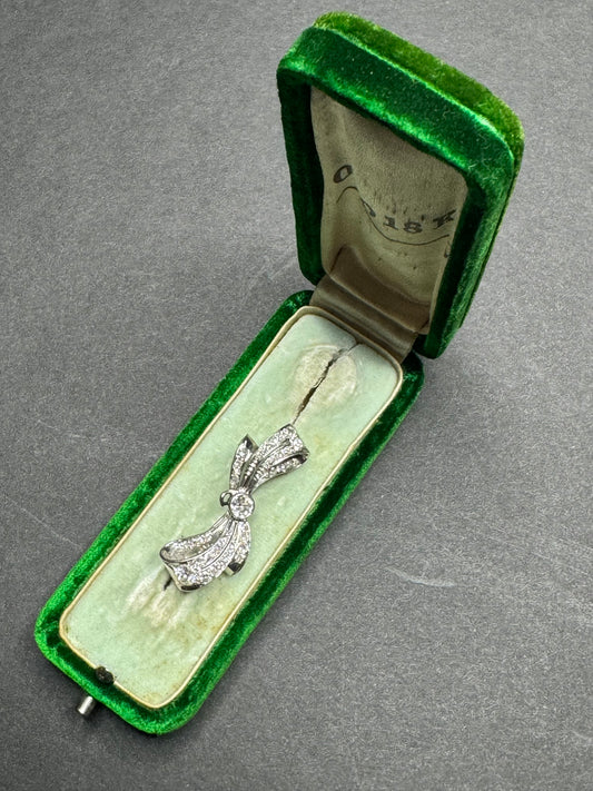 Edwardian Platinum and Old European Cut Diamond Bow Brooch