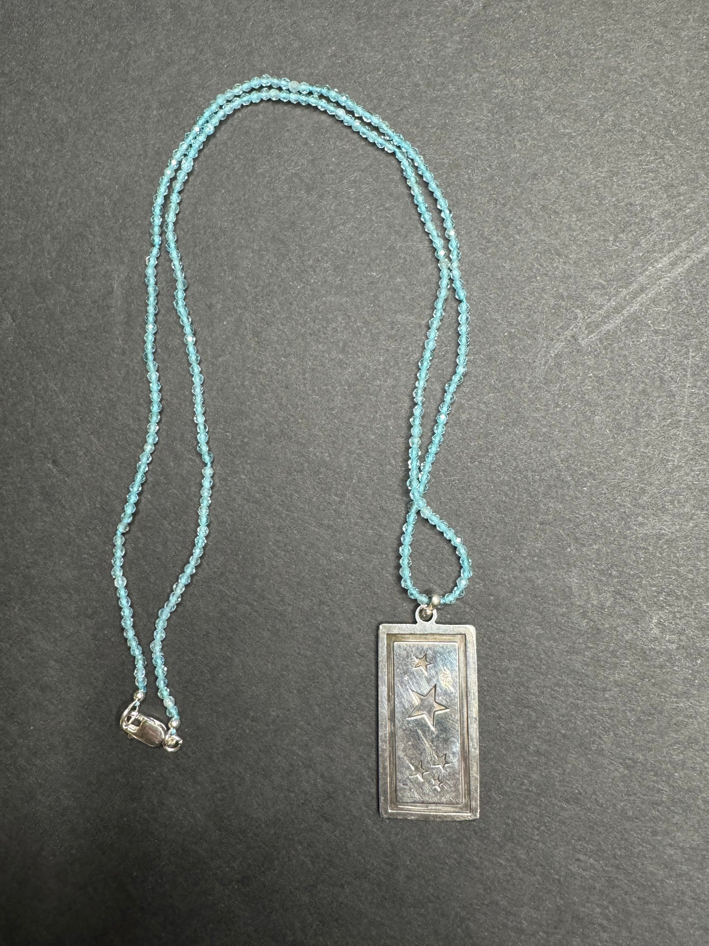 French Aquamarine and Sterling Centaur and Star Necklace