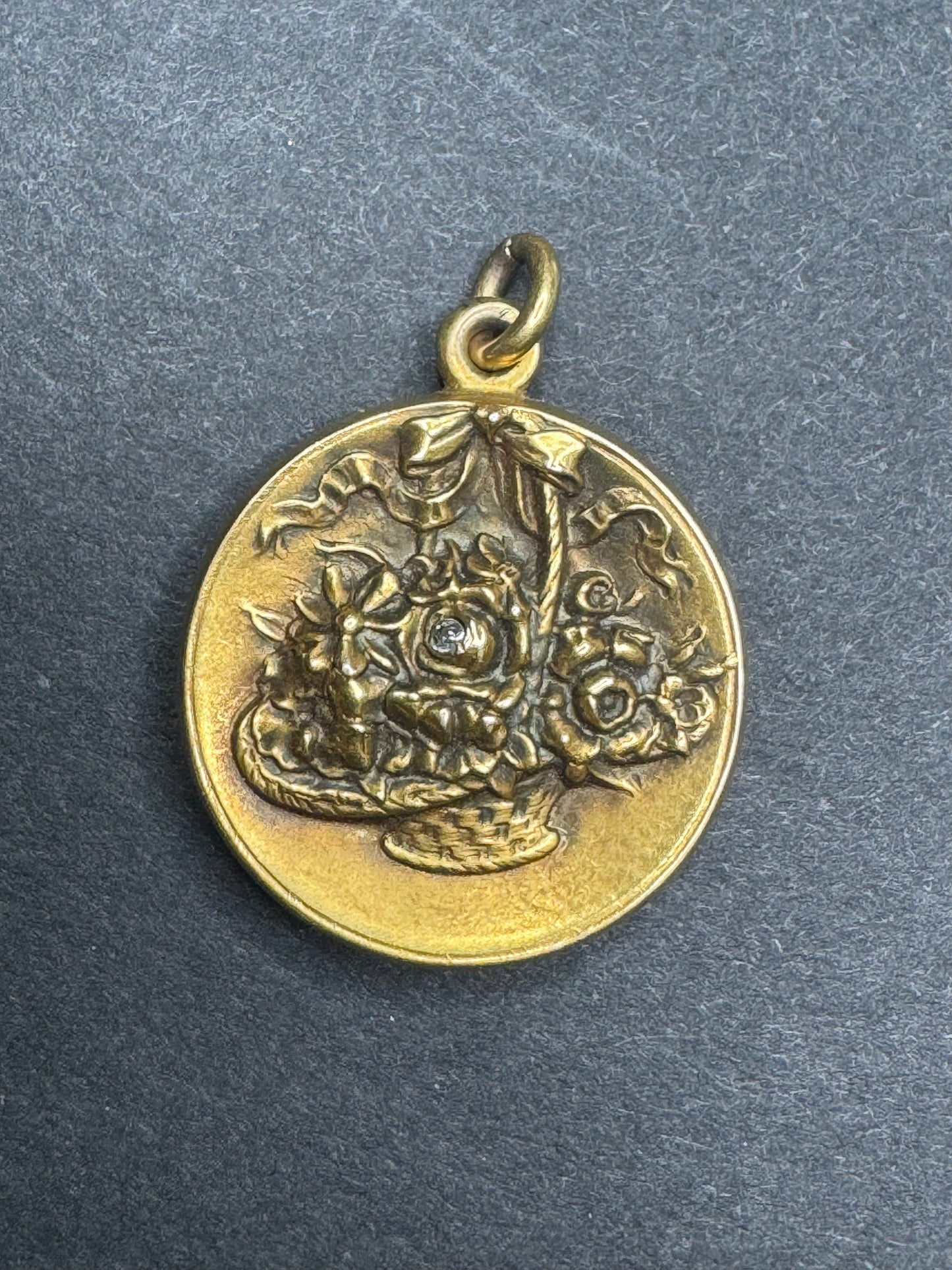 Early 1900s 10k Repousse Flower Basket Locket