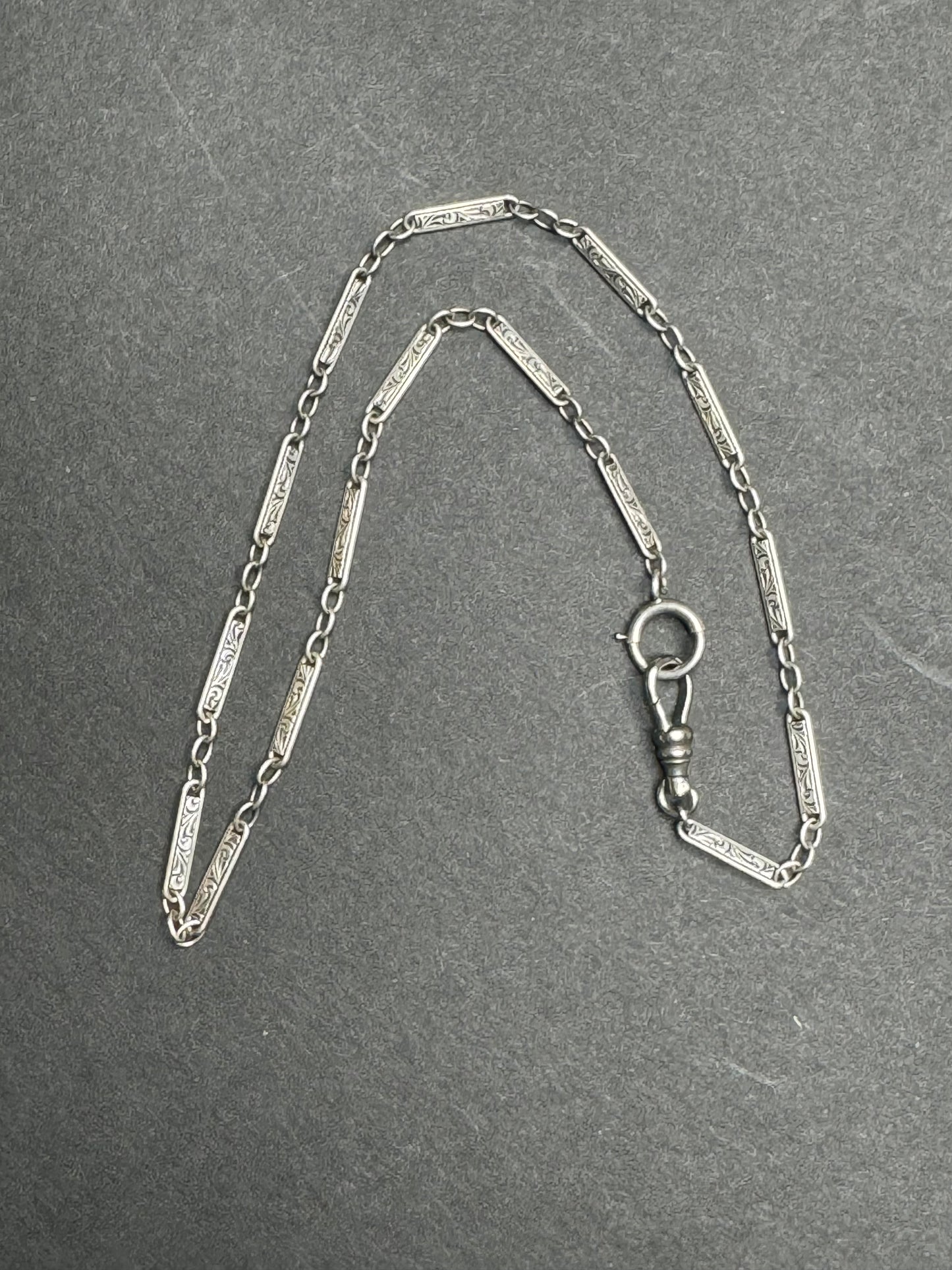 Sterling Watch Chain with Engraved Panels