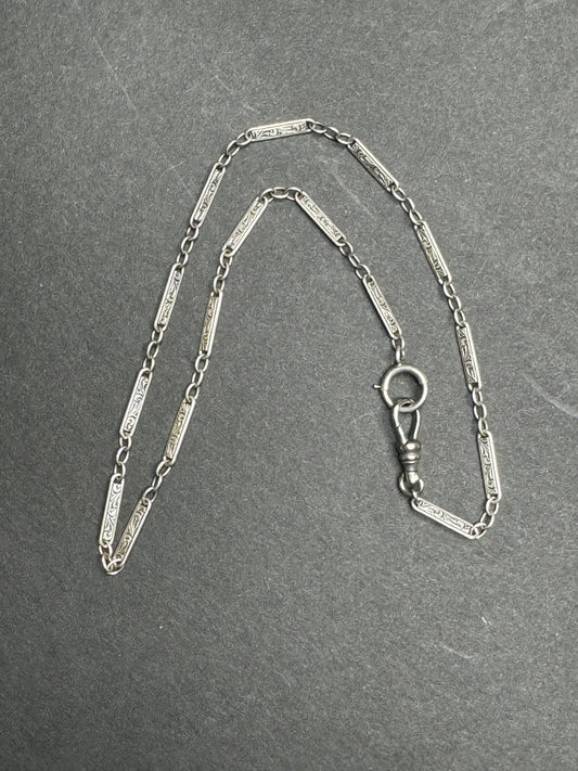 Sterling Watch Chain with Engraved Panels