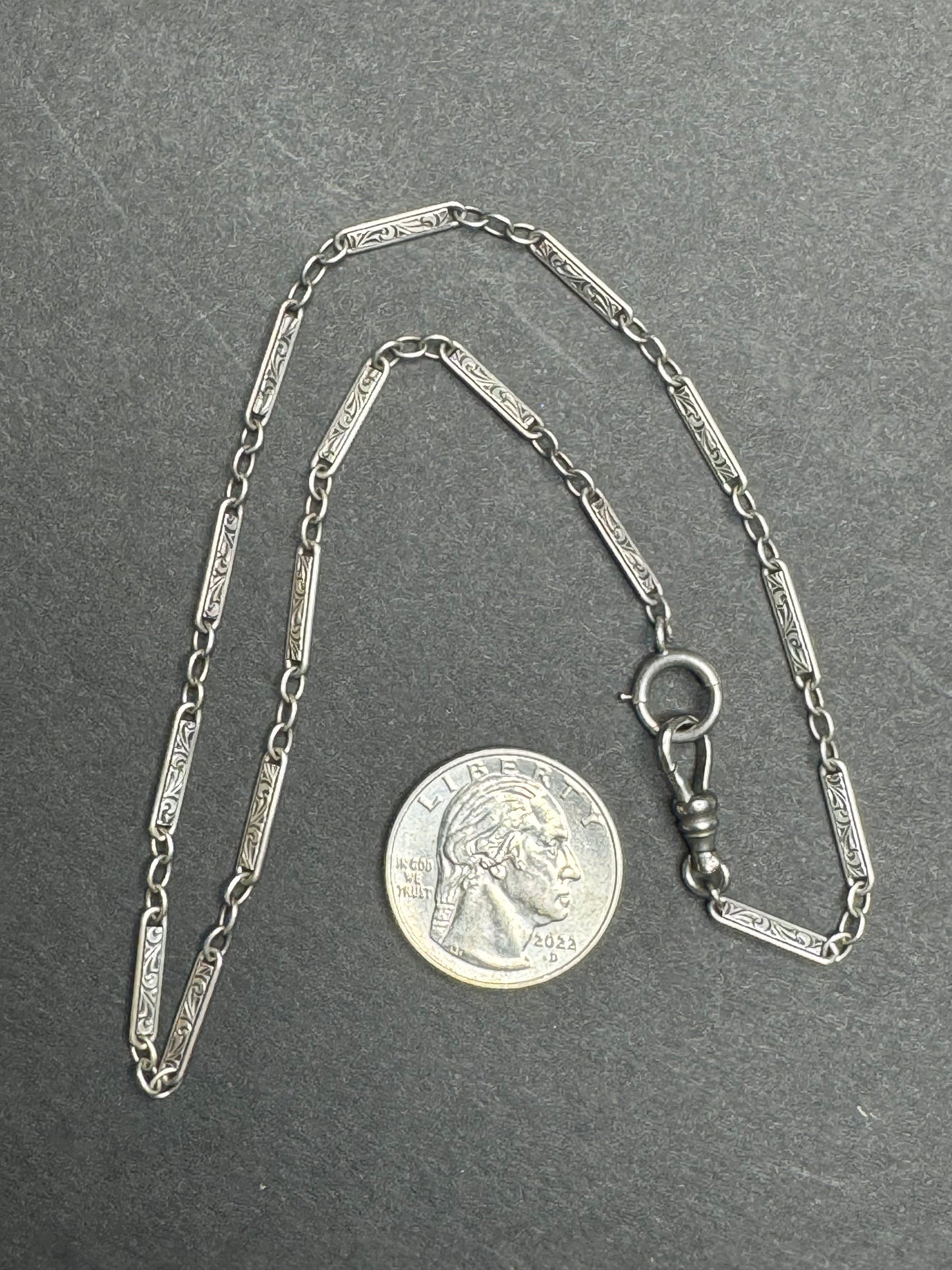 Sterling Watch Chain with Engraved Panels