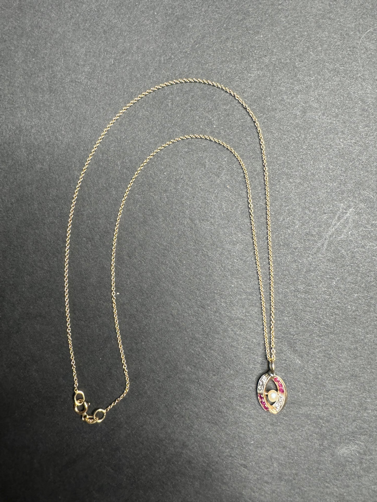 18k French Ruby, Diamond and Pearl Necklace