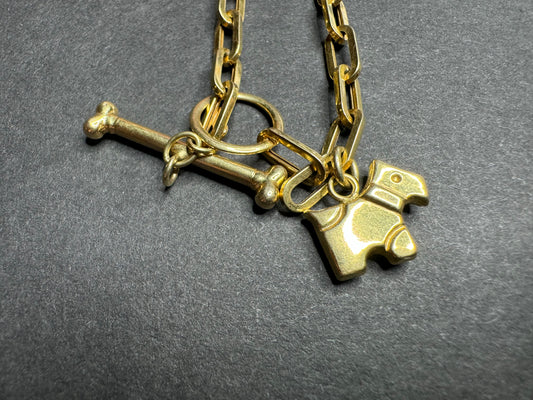 14k Vintage Toggle Bracelet with Dog and Bone