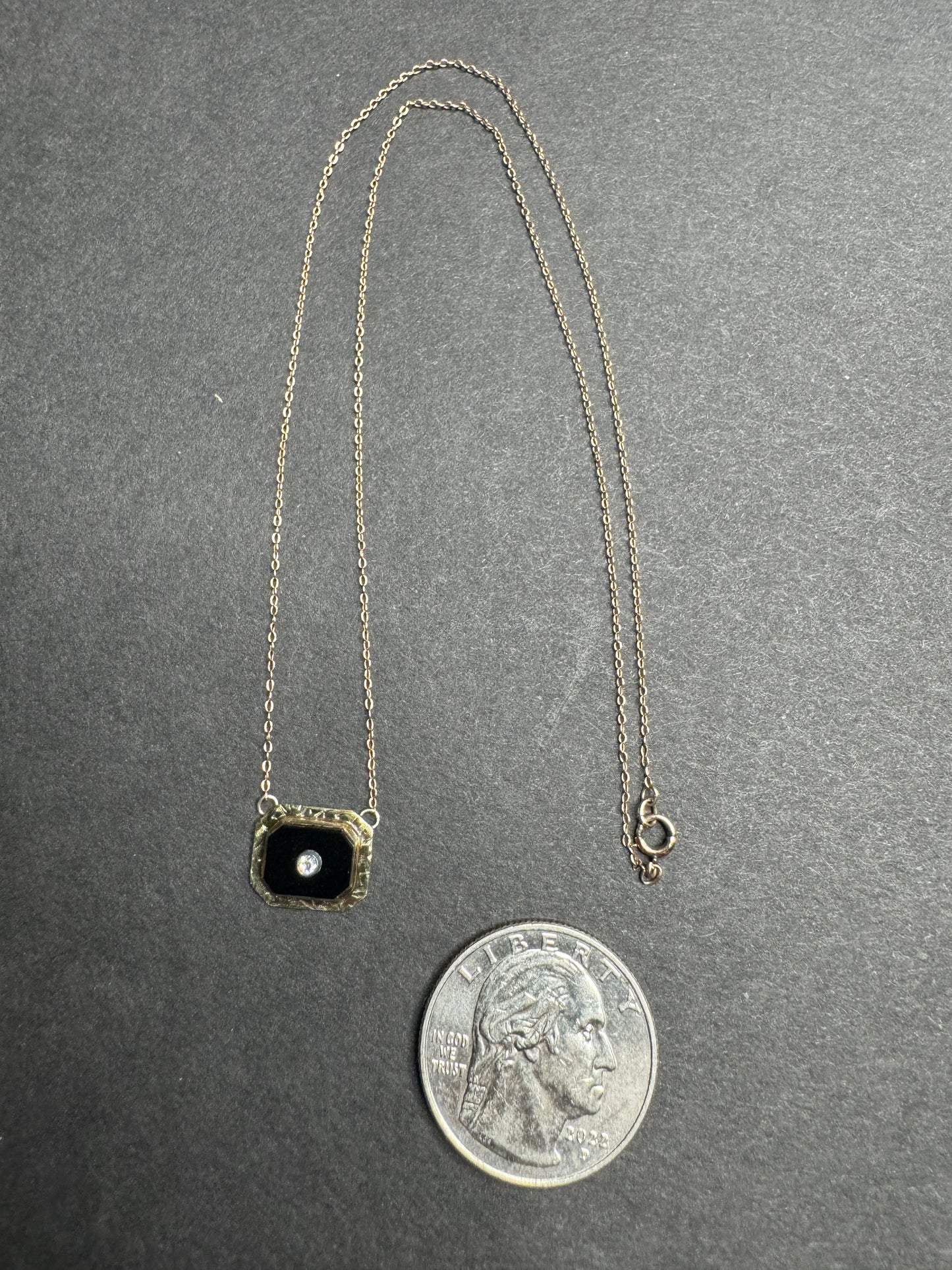 14k Art Deco Onyx and Diamond Necklace