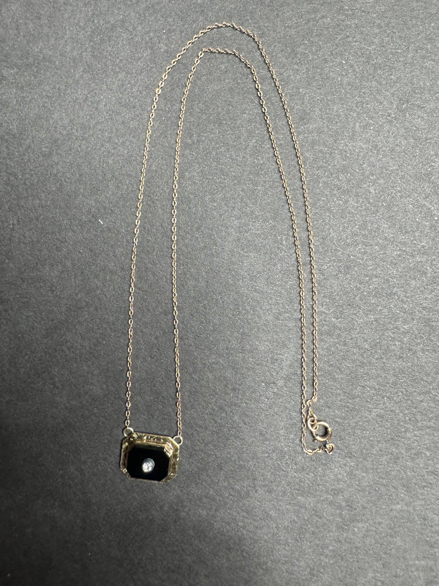 14k Art Deco Onyx and Diamond Necklace