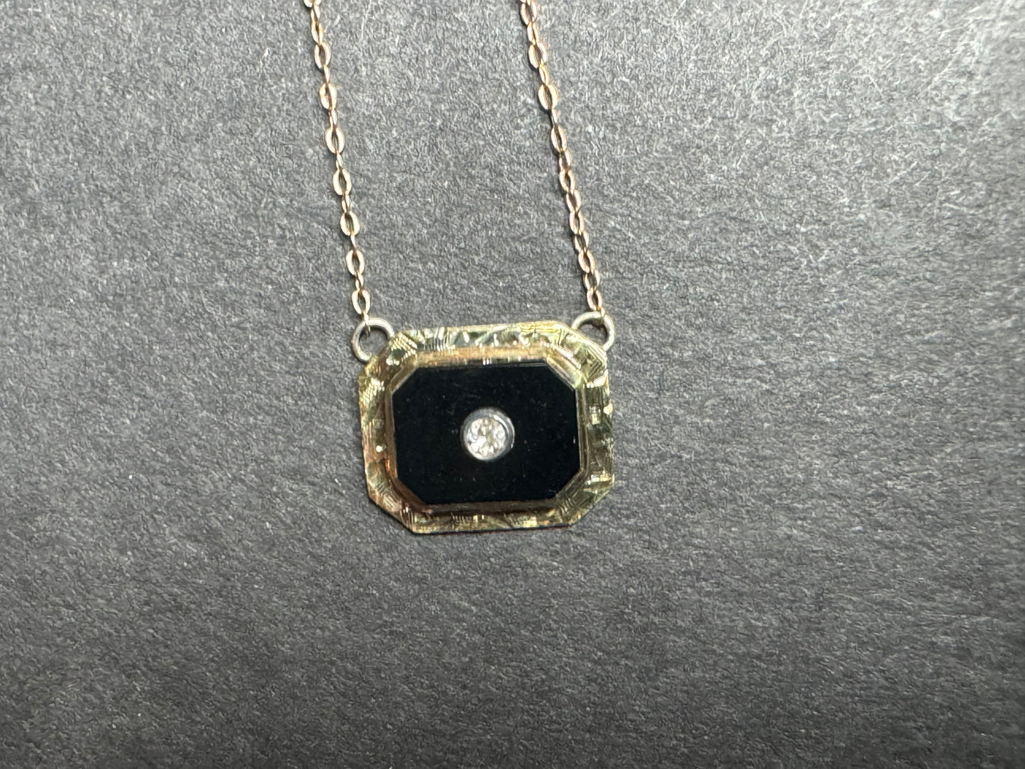 14k Art Deco Onyx and Diamond Necklace