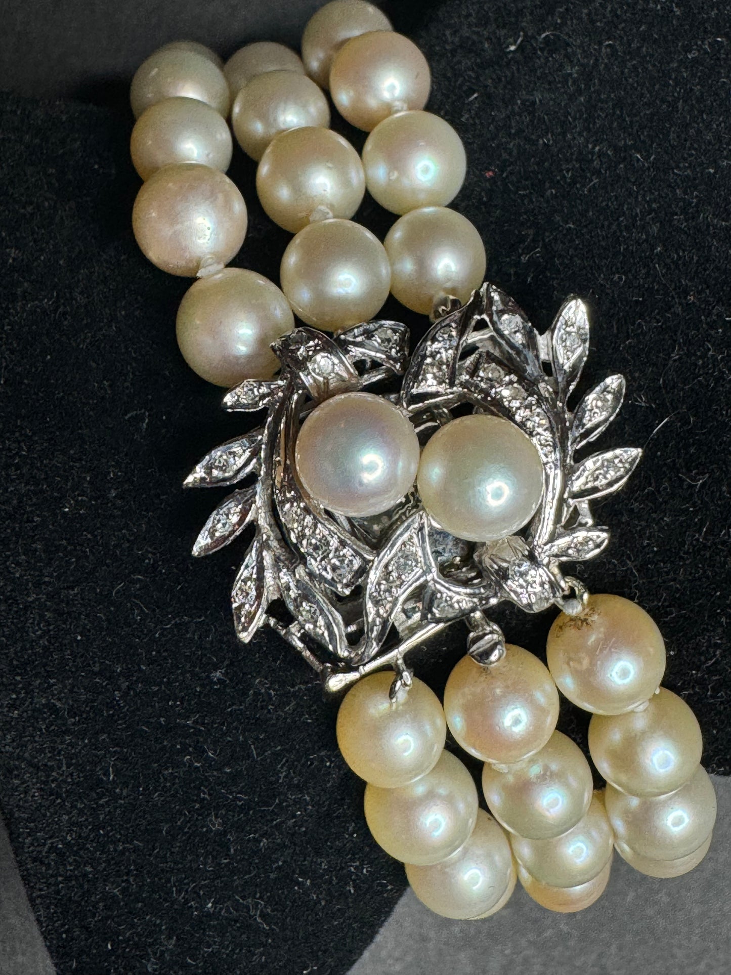 14k Three Strand Diamond and Pearl Bracelet