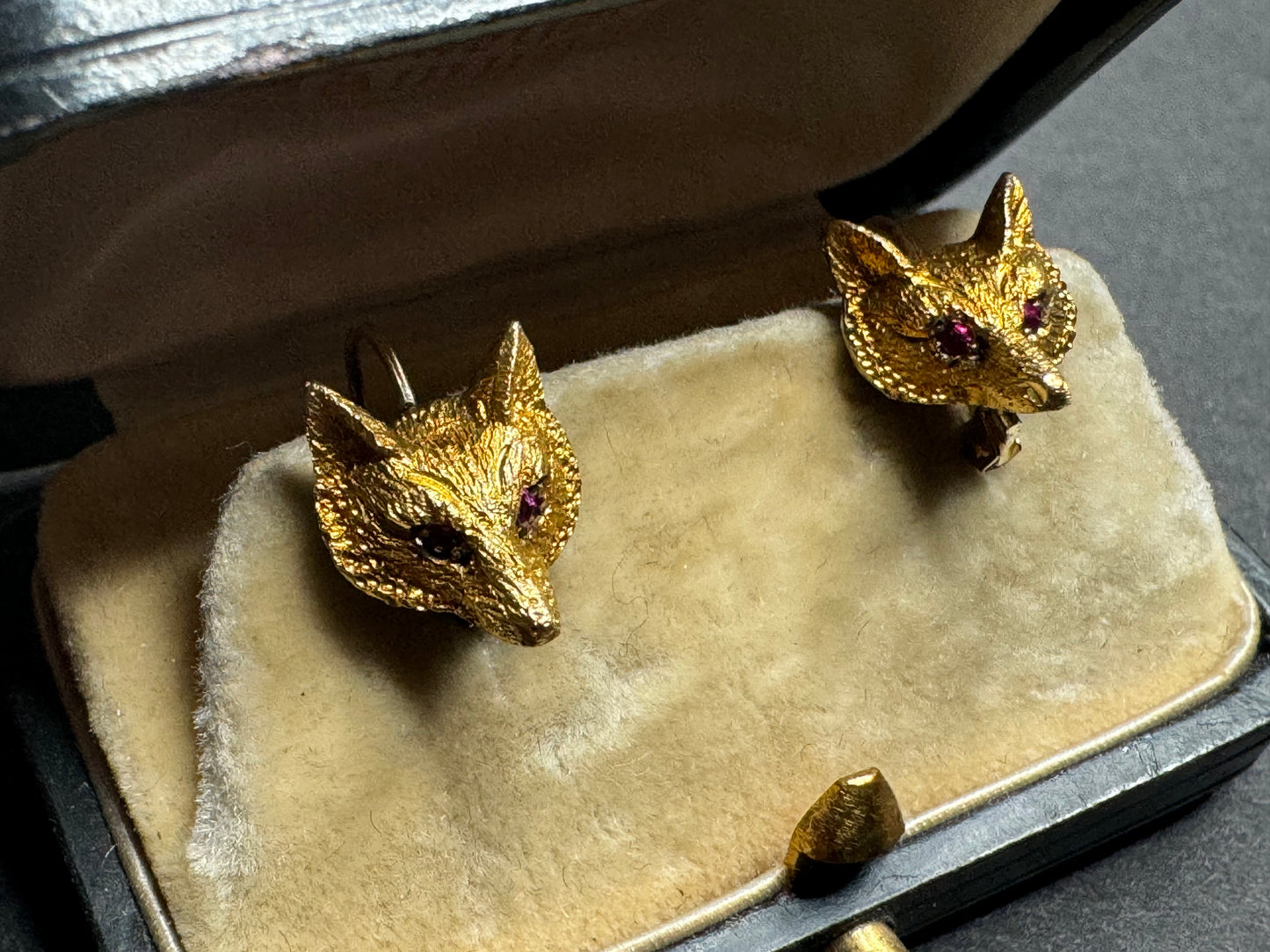 15k Ruby Fox Leverback Earrings