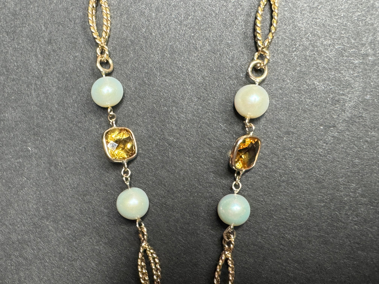 14k 1950s Pearl and Citrine Knot Necklace